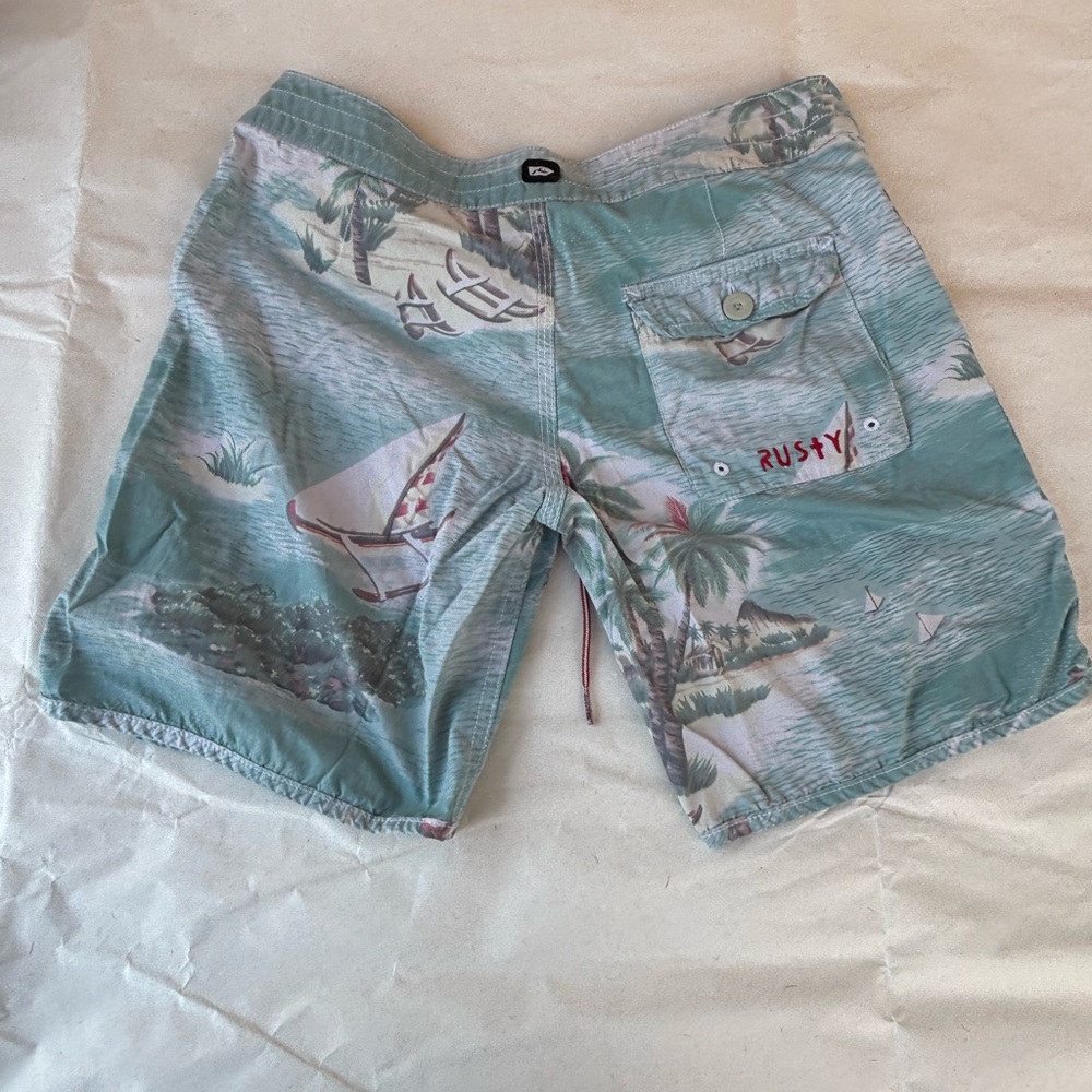 Rusty Aqua and Pink Beach Scene Shorts